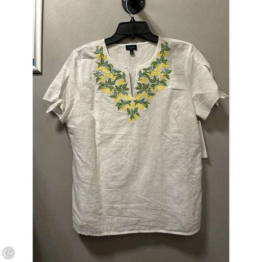 Top Short Sleeve By Talbots In White & Yellow, Size: Mp