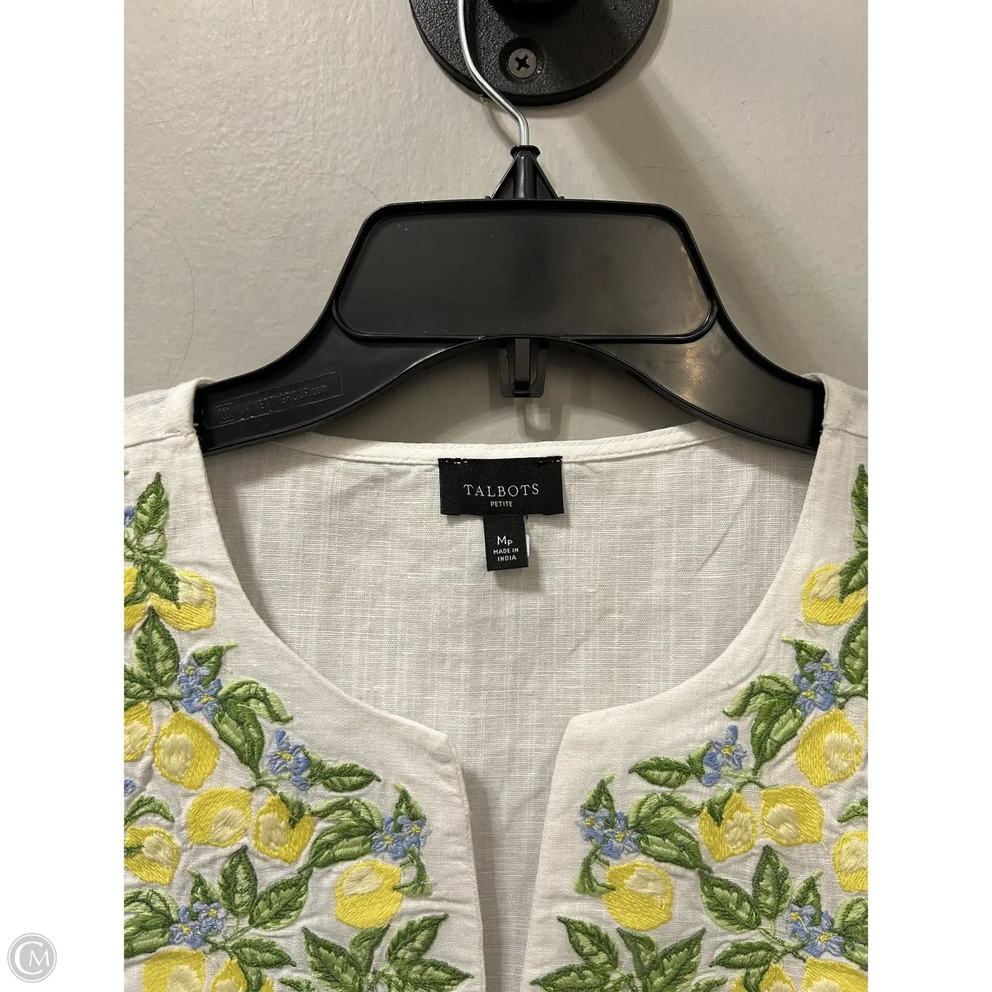 Top Short Sleeve By Talbots In White & Yellow, Size: Mp