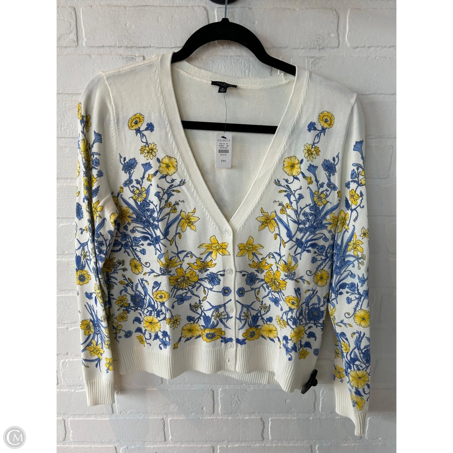 Sweater Cardigan By Talbots In Blue & Cream, Size: Mp