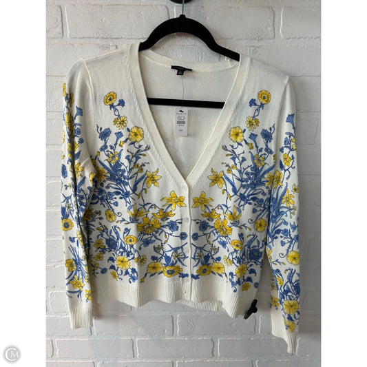 Sweater Cardigan By Talbots In Blue & Cream, Size: Mp