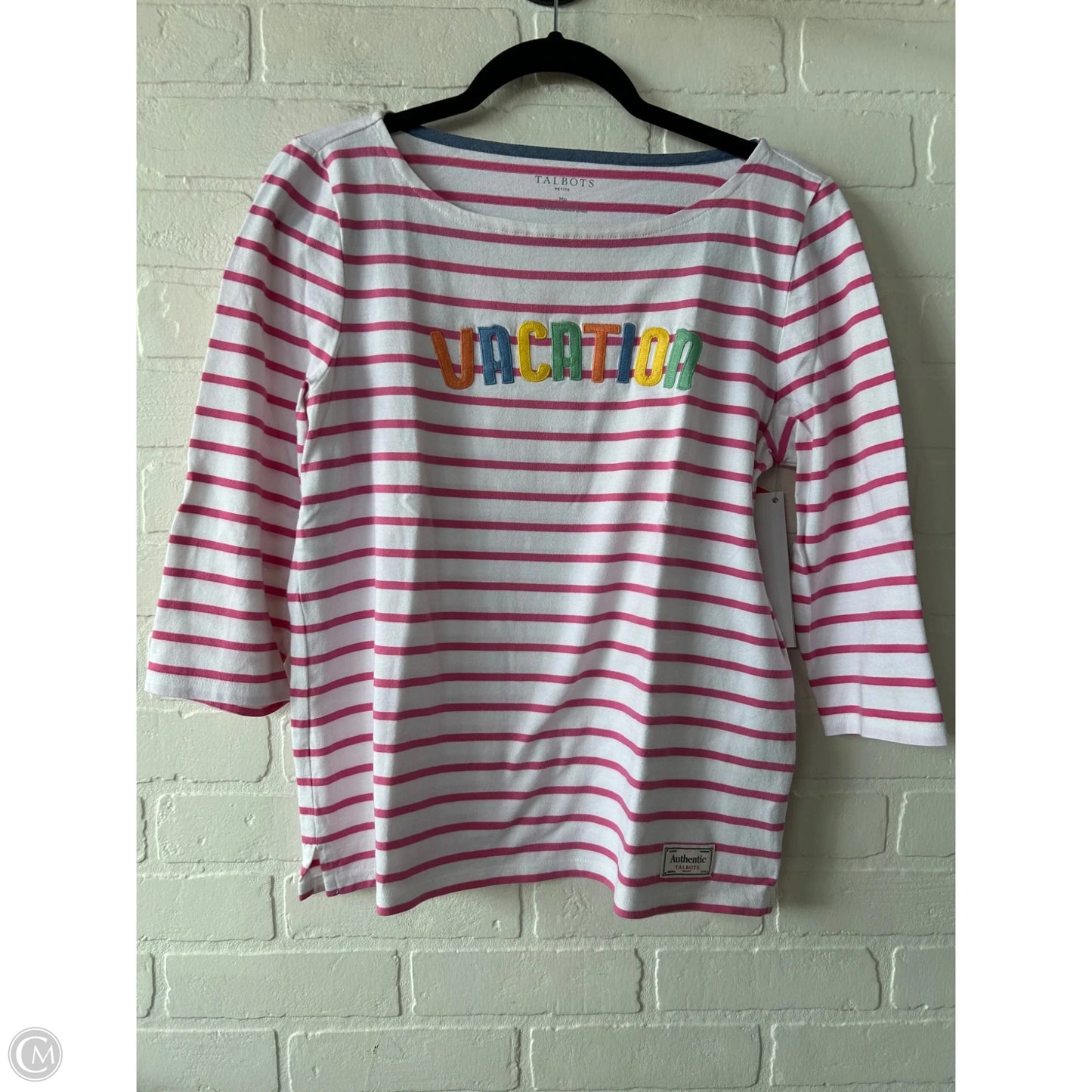 Top 3/4 Sleeve By Talbots In Pink & White, Size: Mp