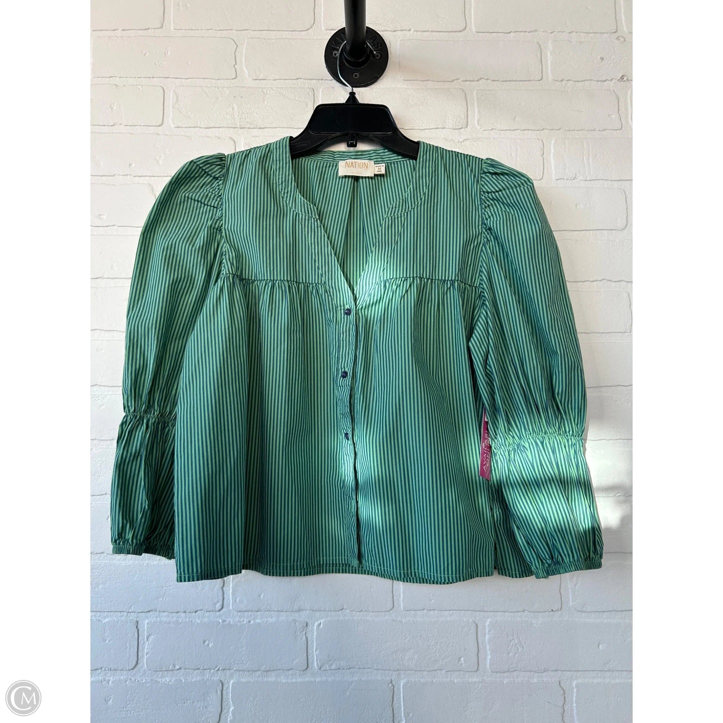 Top Long Sleeve By Nation In Blue & Green, Size: M