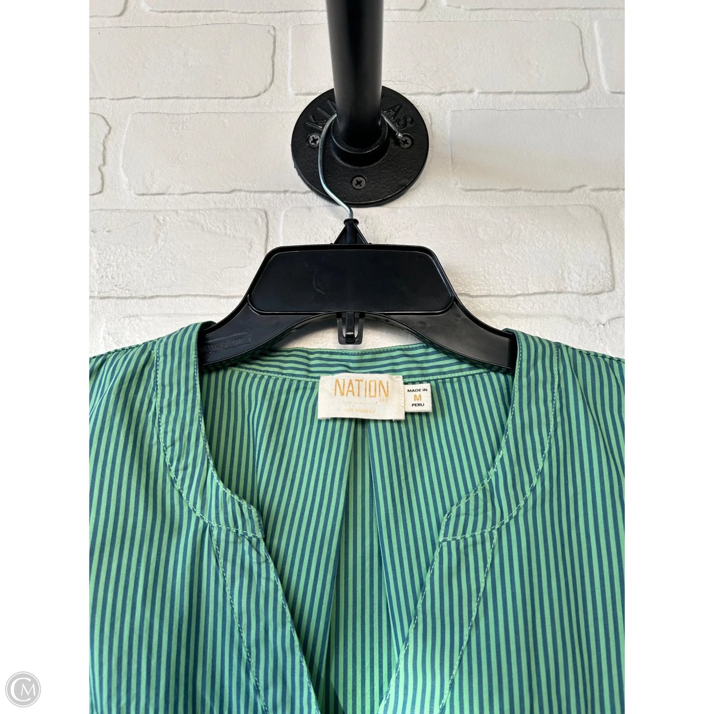 Top Long Sleeve By Nation In Blue & Green, Size: M