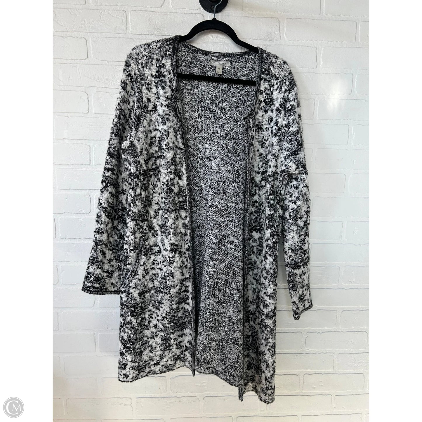 Sweater Cardigan By Dana Buchman In Black & White, Size: Xl