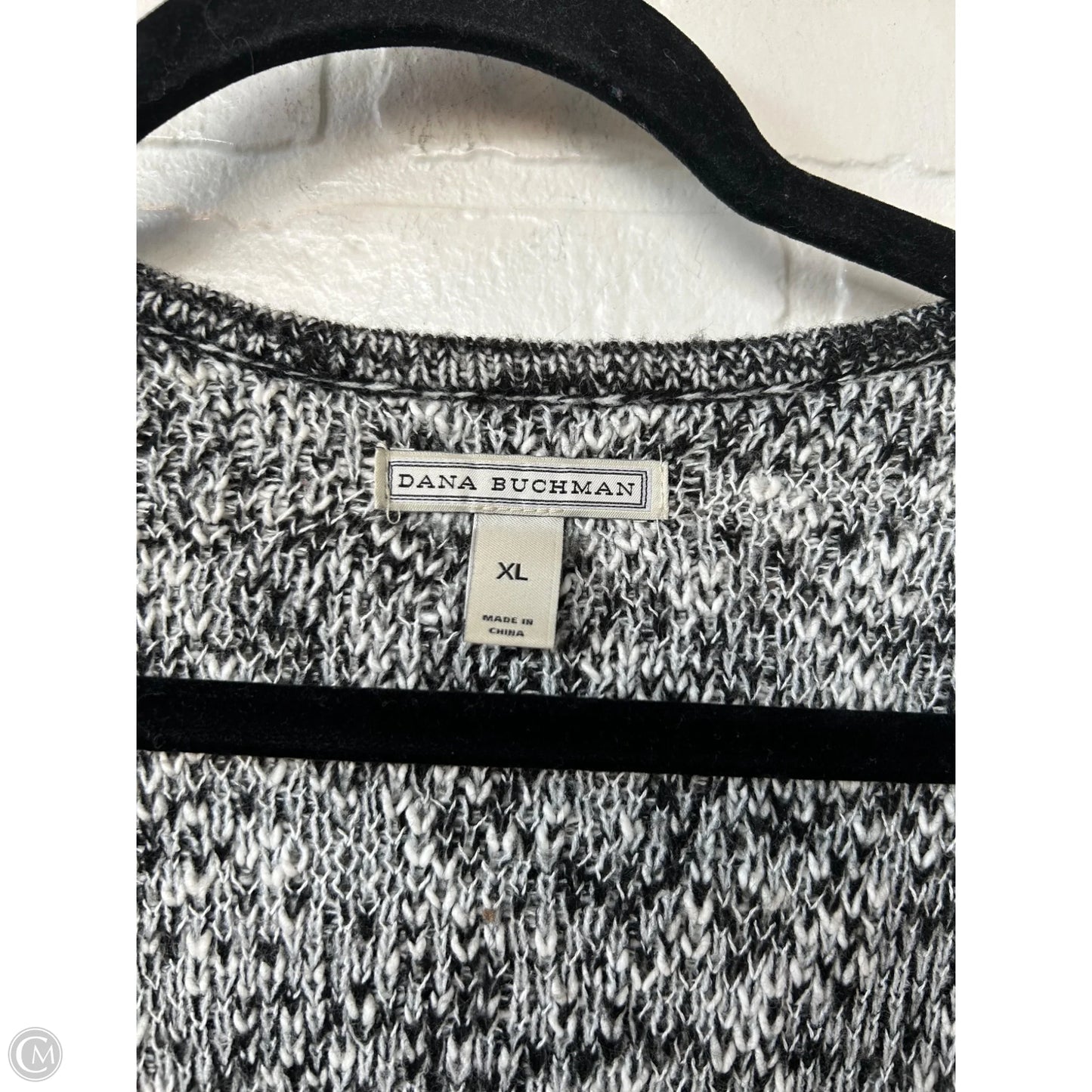 Sweater Cardigan By Dana Buchman In Black & White, Size: Xl