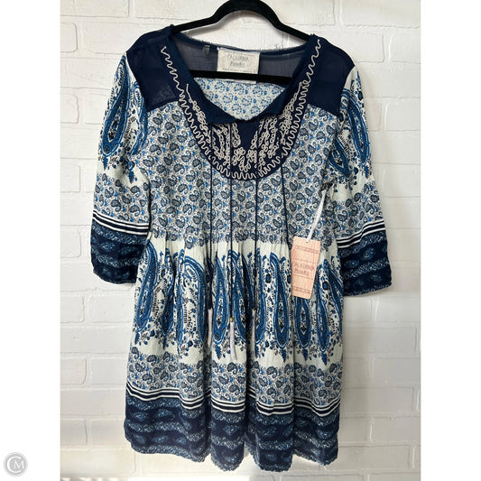 Tunic Long Sleeve By california moon rise In Blue & Cream, Size: M