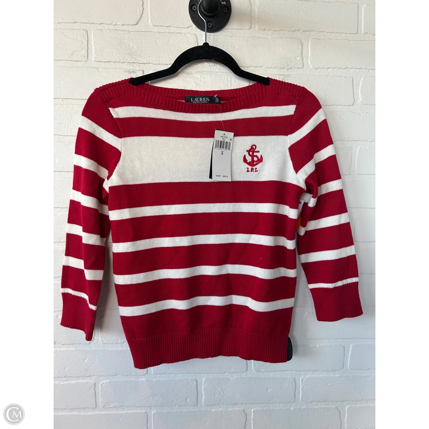 Sweater By Lauren By Ralph Lauren In Red & White, Size: S