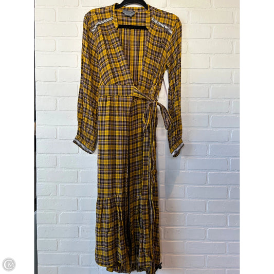 Dress Casual Midi By Anthropologie In Brown & Yellow, Size: Xs