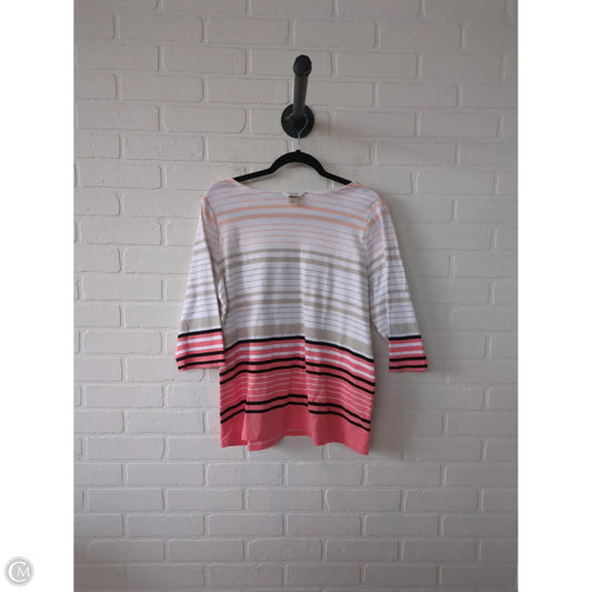Top 3/4 Sleeve By Christopher And Banks In Orange & White, Size: Xl