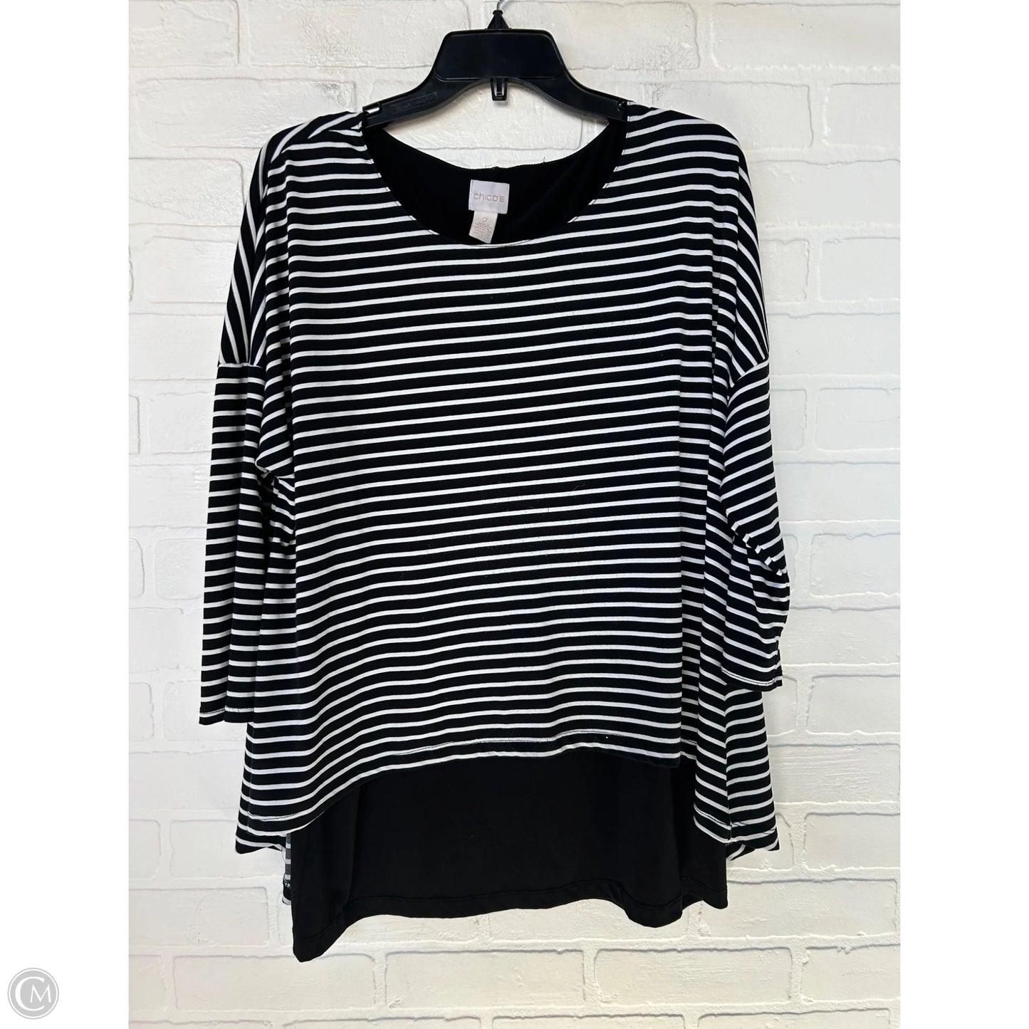 Top Long Sleeve By Chicos In Black & White, Size: L