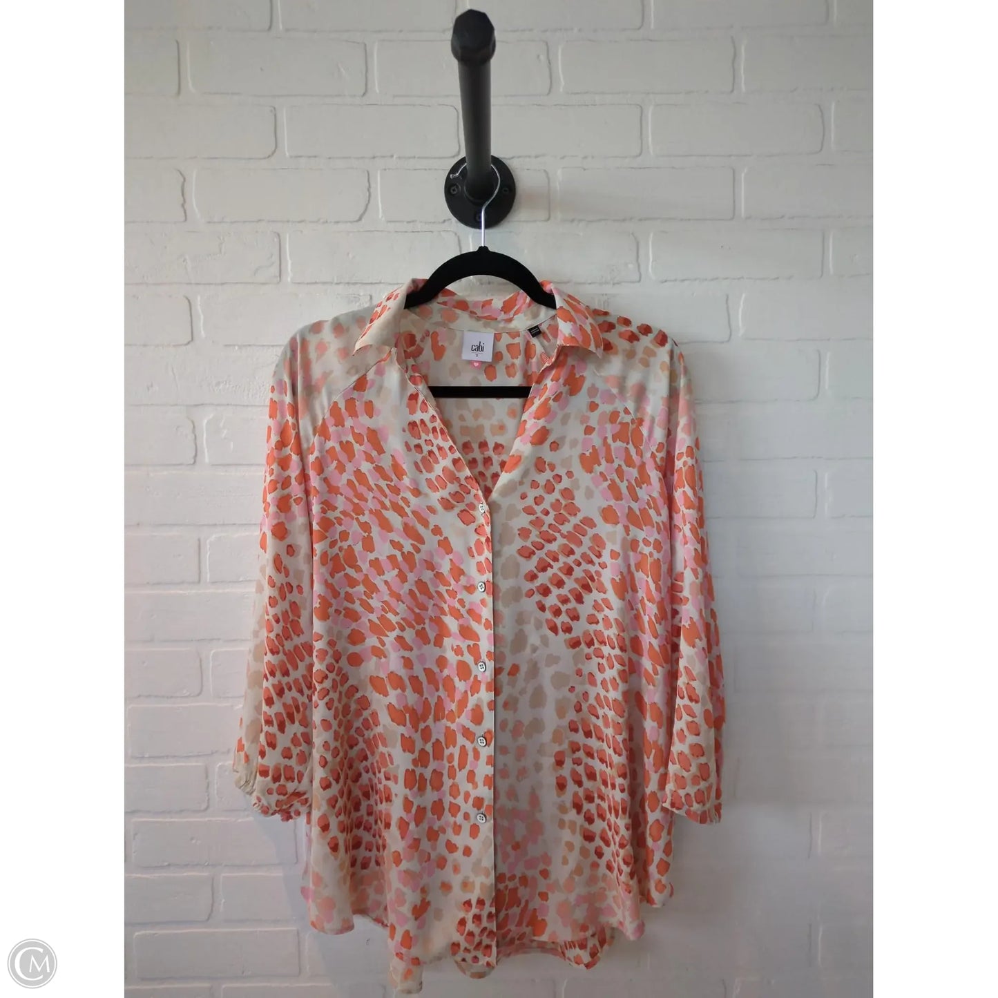 Top Long Sleeve By Cabi In Orange & Tan, Size: S