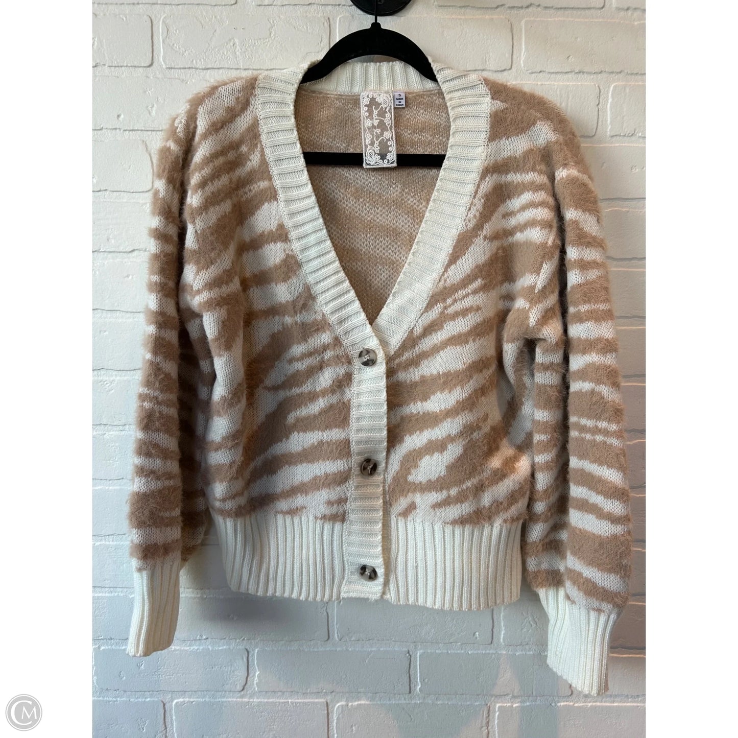 Sweater Cardigan By sadie & sage In Tan & White, Size: S