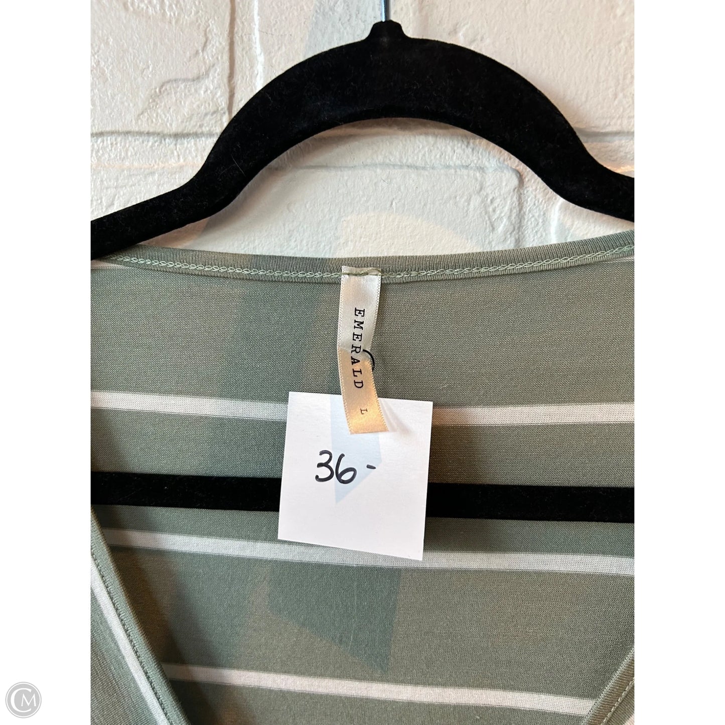 Top 3/4 Sleeve By Emerald In Green & White, Size: L