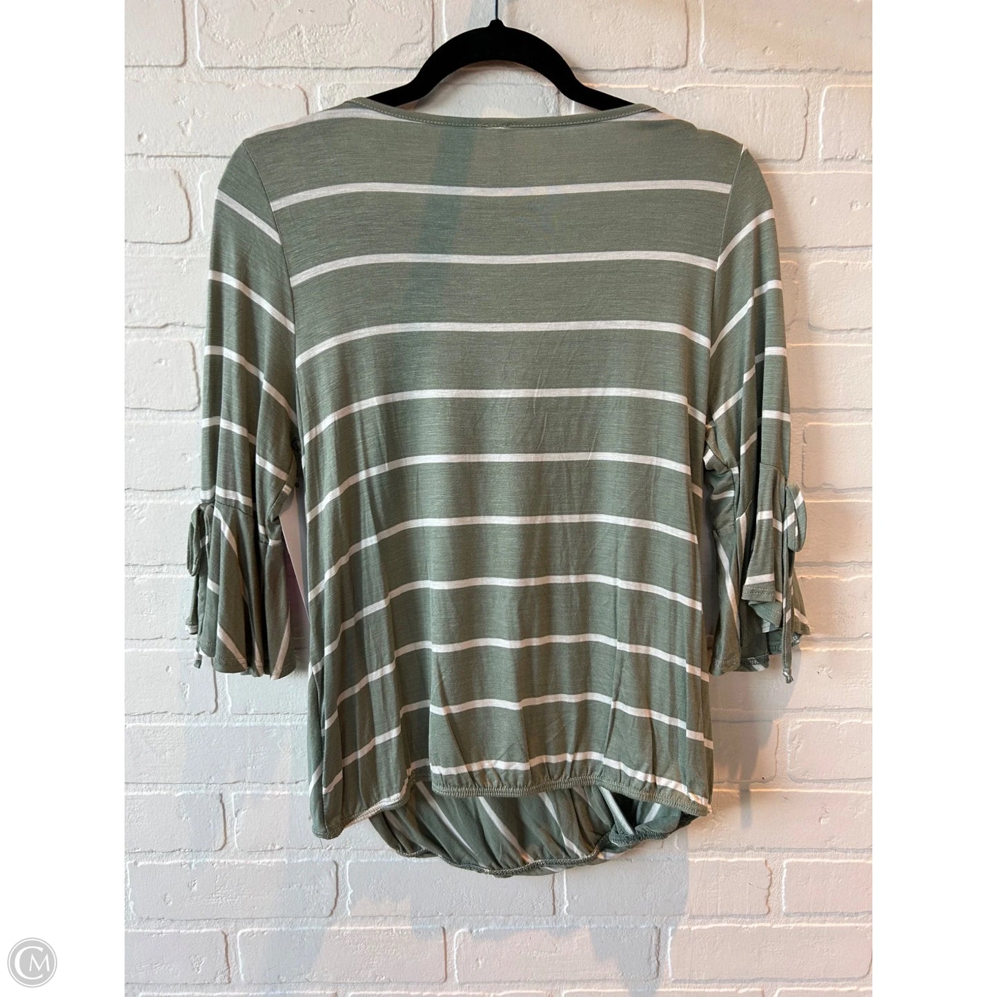 Top 3/4 Sleeve By Emerald In Green & White, Size: L