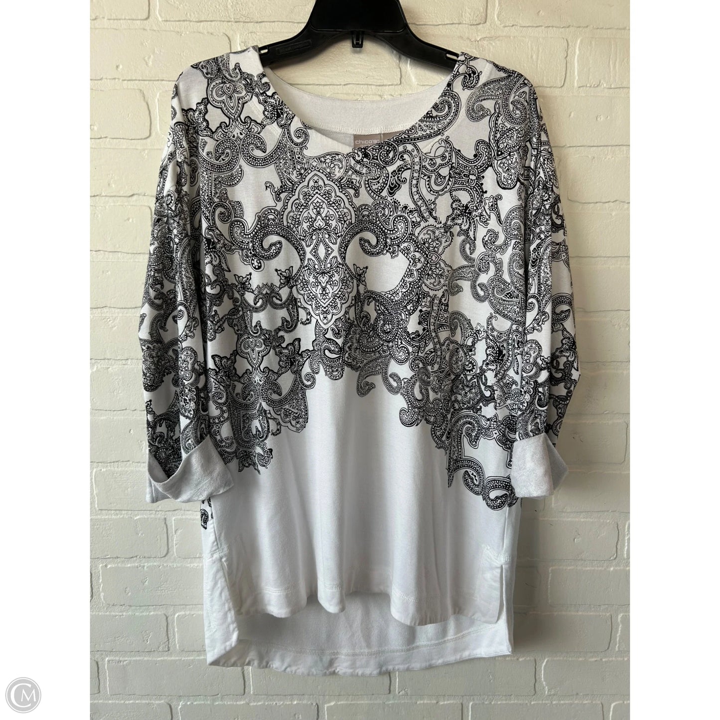 Top 3/4 Sleeve By Chicos In Black & White, Size: M