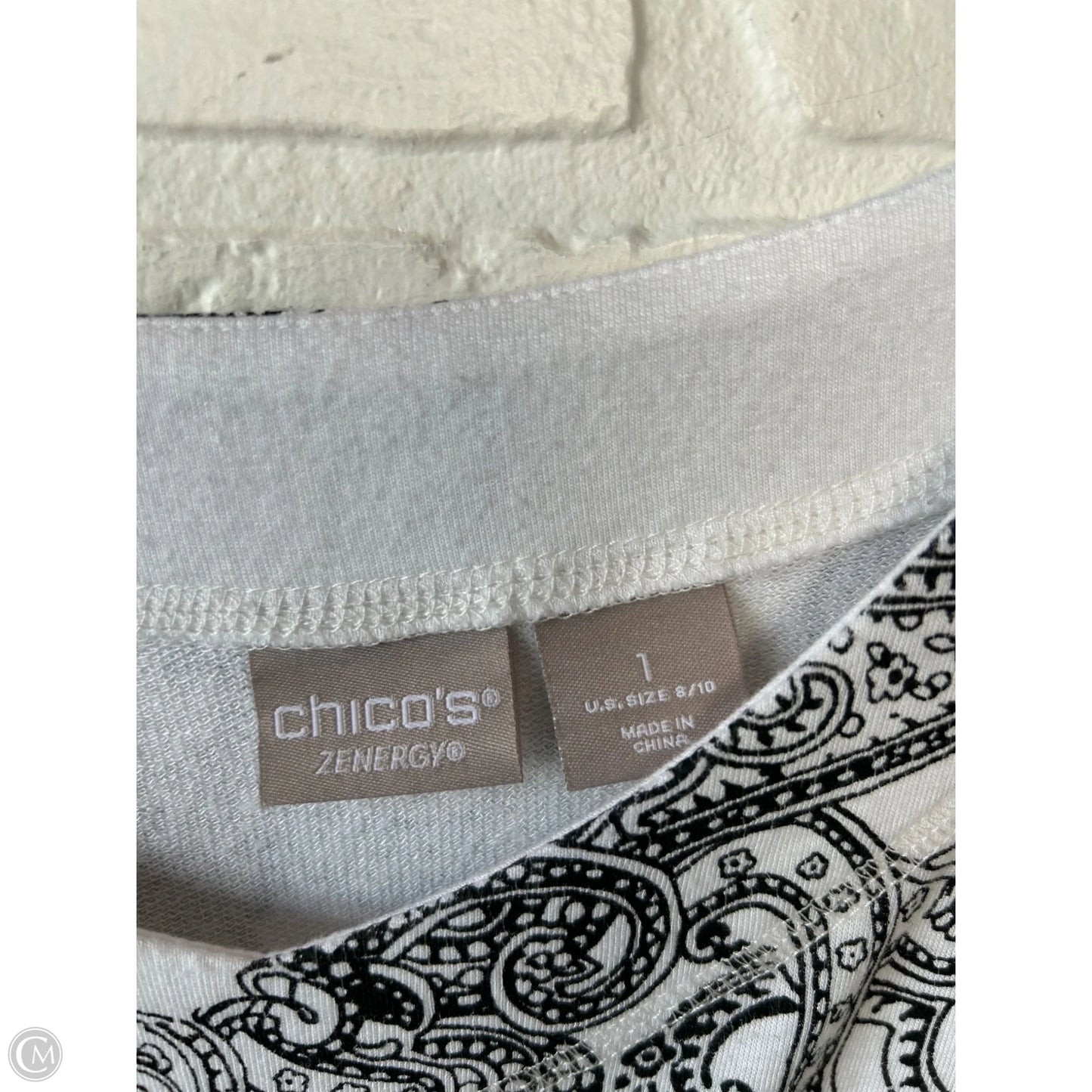 Top 3/4 Sleeve By Chicos In Black & White, Size: M