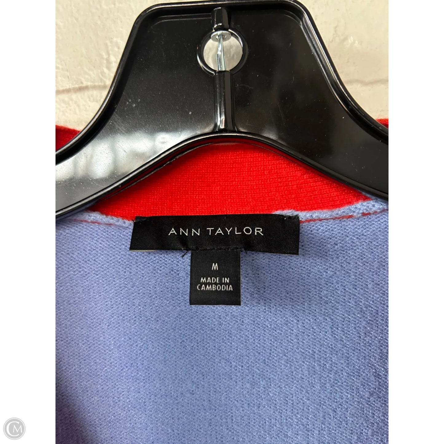 Sweater Cardigan By Ann Taylor In Blue & Red, Size: M