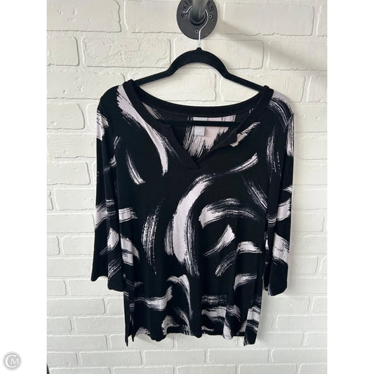 Top 3/4 Sleeve By Chicos In Black & Cream, Size: M