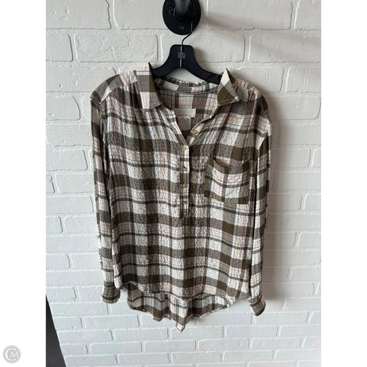 Top Long Sleeve By Anthropologie In Brown & Cream, Size: M