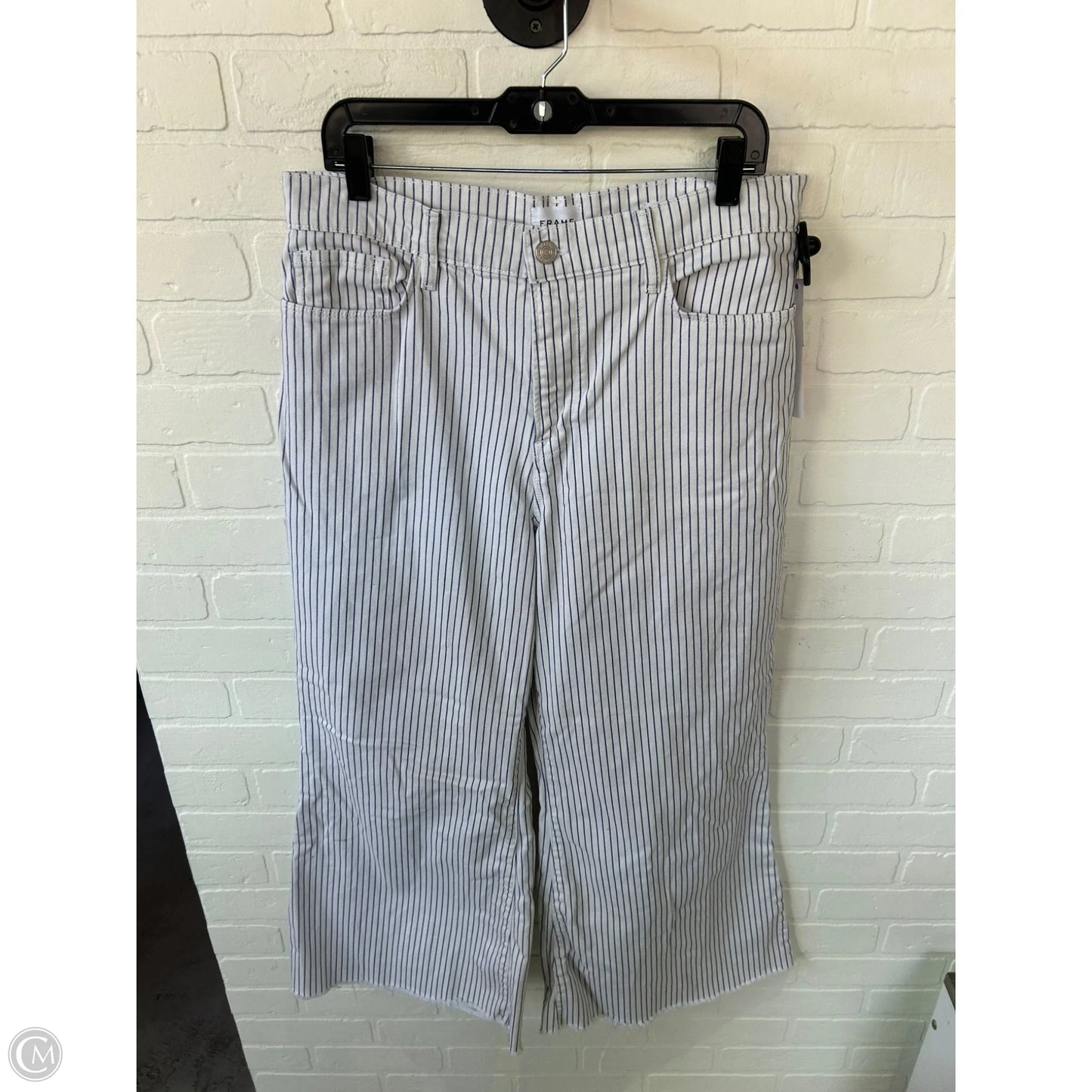 Jeans Flared By Frame In Blue & Cream, Size: 16