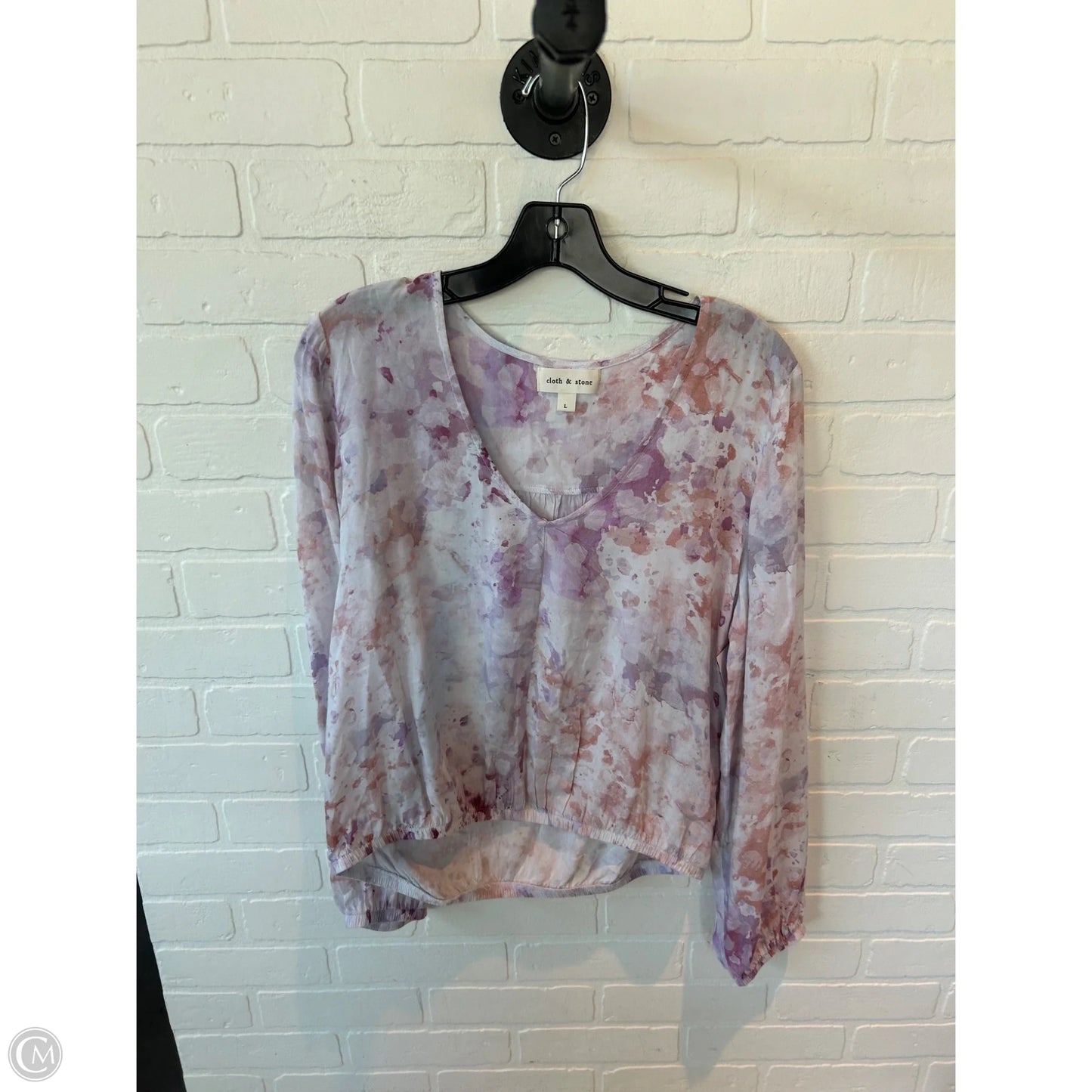 Top Long Sleeve By Cloth & Stone In Purple & White, Size: L