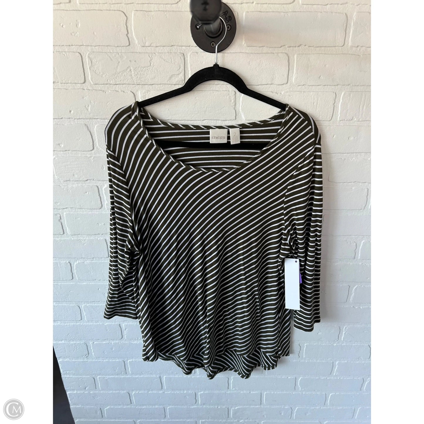 Top 3/4 Sleeve Basic By Chicos In Green & White, Size: L