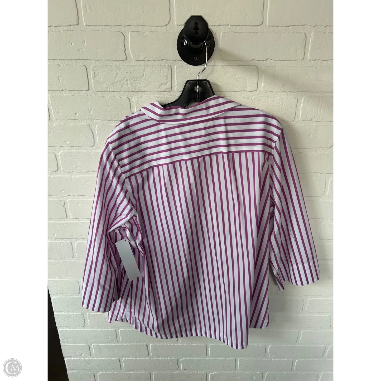 Top 3/4 Sleeve By Chicos In Purple & White, Size: Xl
