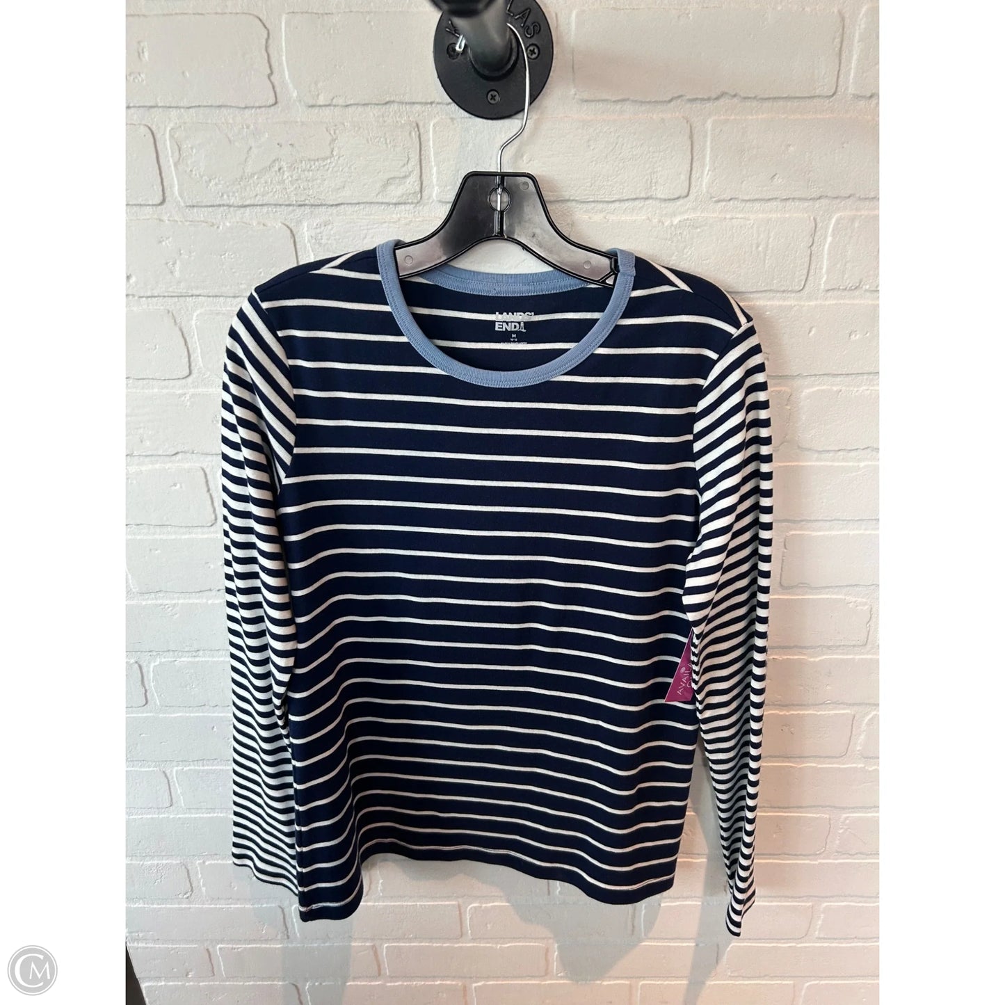 Top Long Sleeve By Lands End In Blue & Cream, Size: M