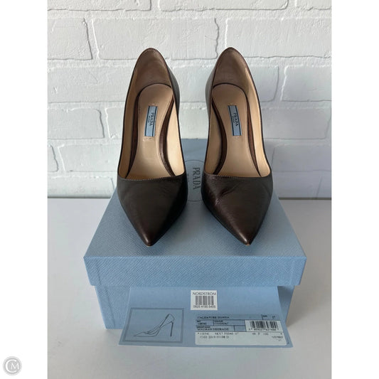 Shoes Luxury Designer By Prada In Bronze, Size: 6.5