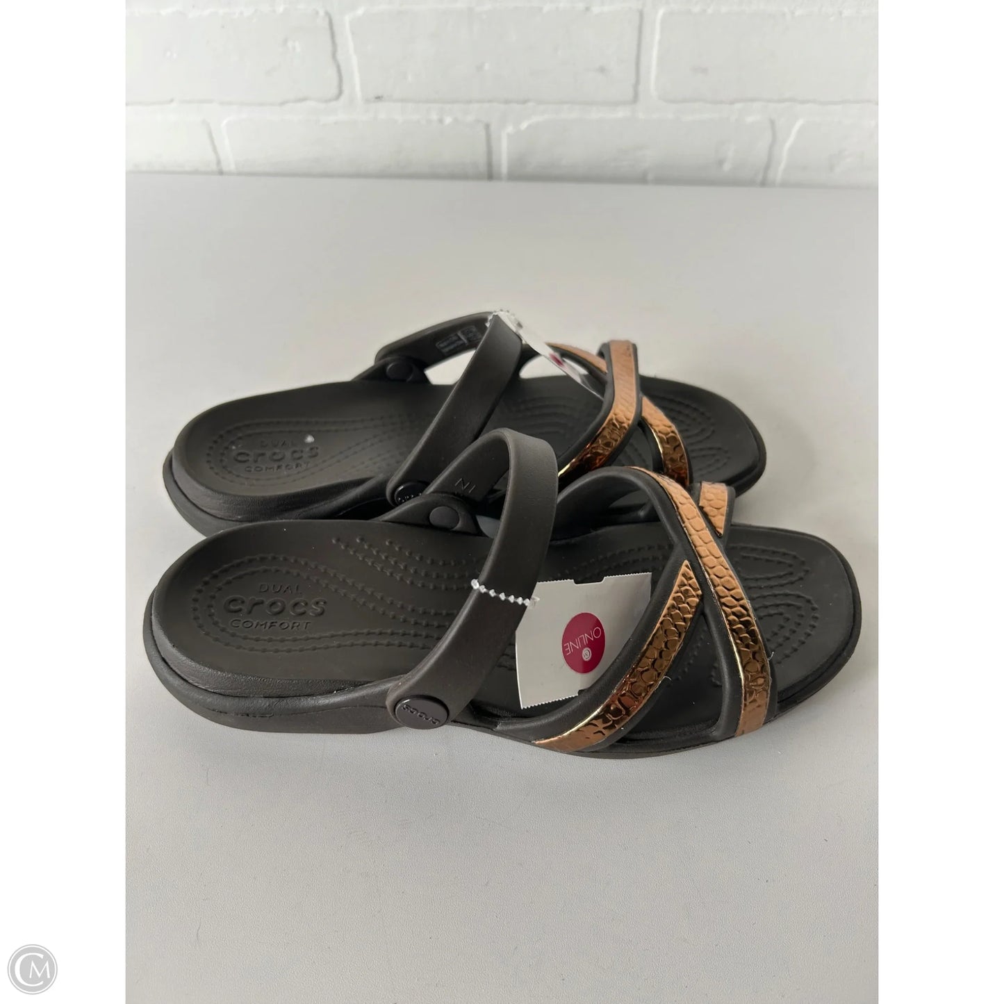 Sandals Flats By Crocs In Brown, Size: 7
