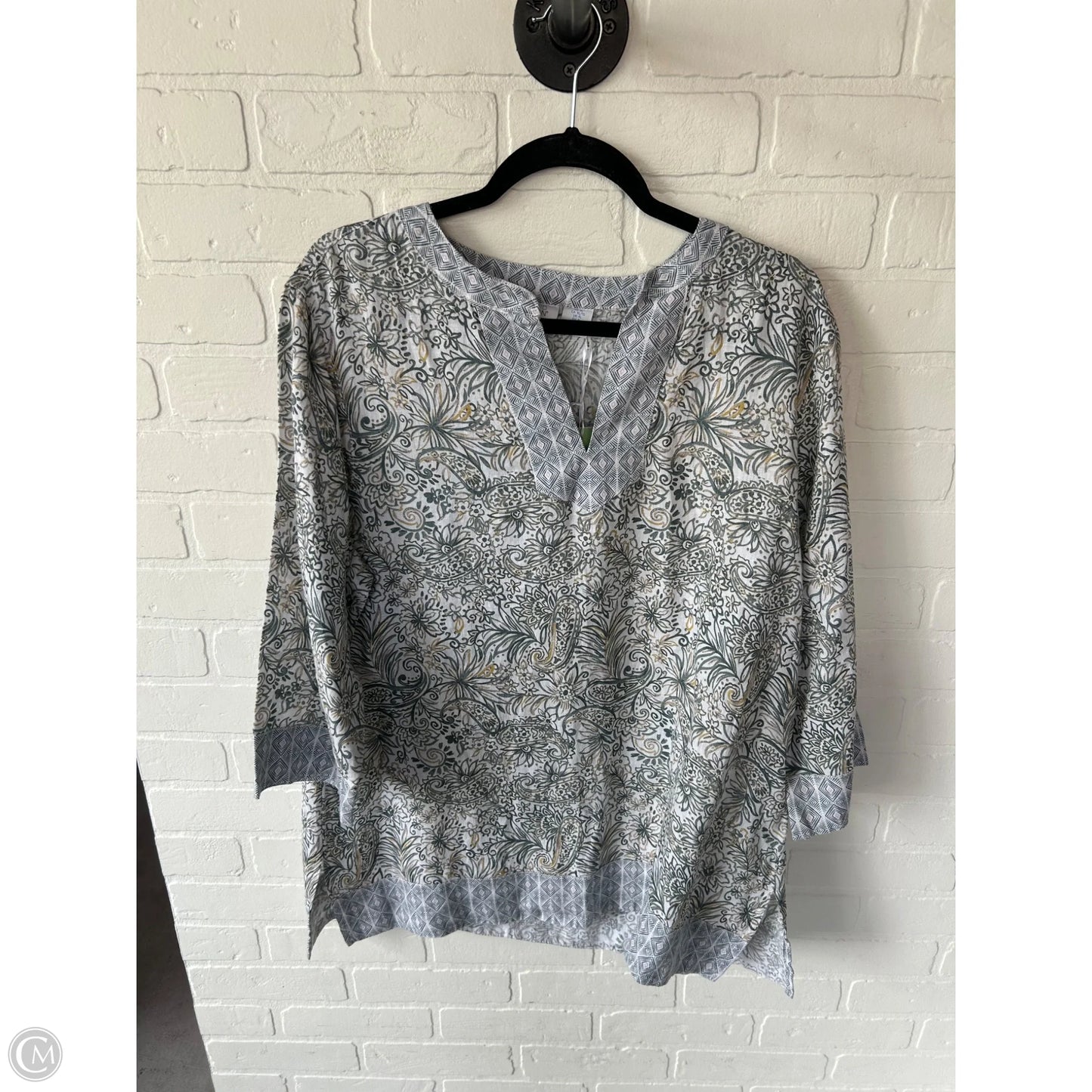 Top 3/4 Sleeve By Sigrid Olsen In Grey & White, Size: Xl