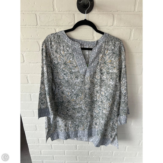 Top 3/4 Sleeve By Sigrid Olsen In Grey & White, Size: Xl