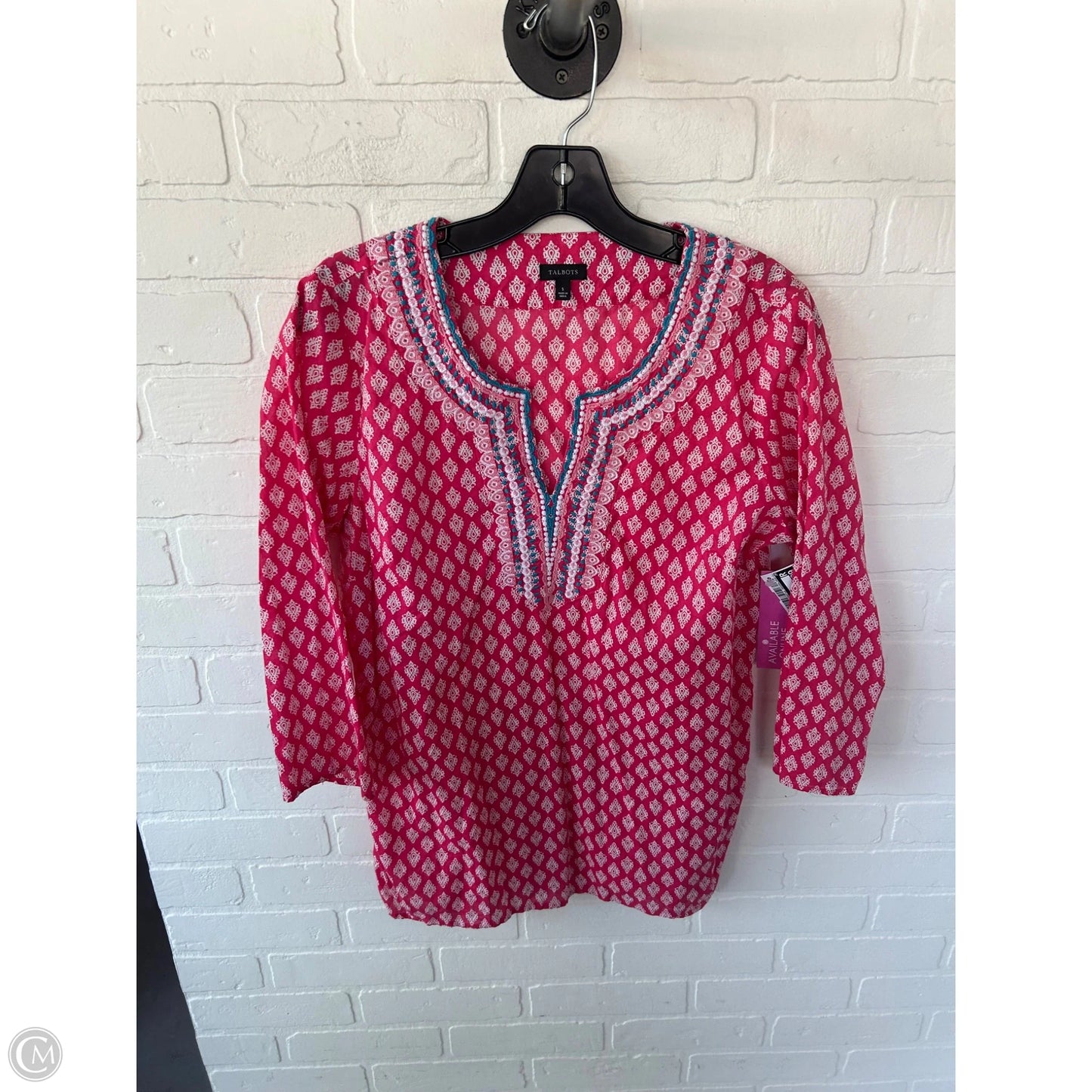 Top 3/4 Sleeve By Talbots In Pink & White, Size: S