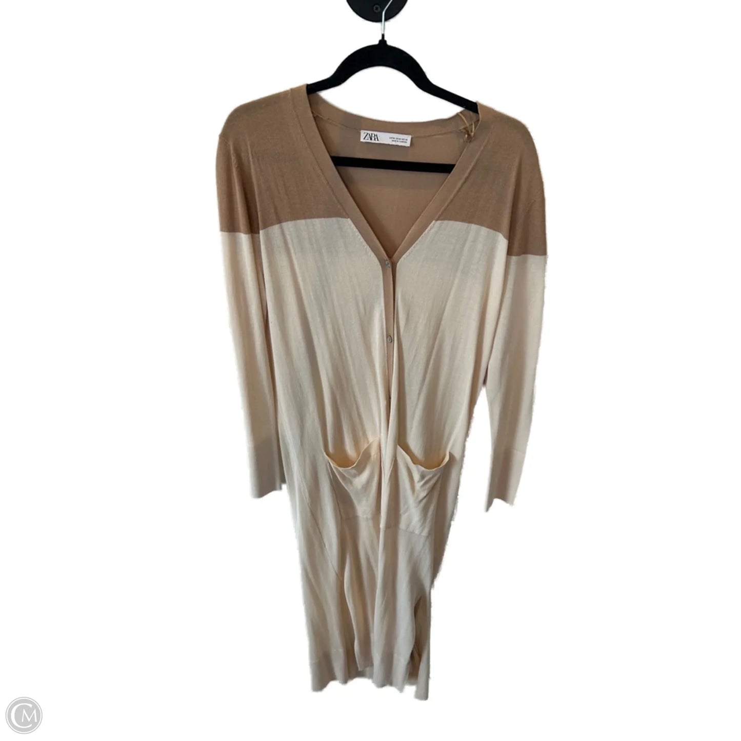 Sweater Cardigan By Zara In Cream & Tan, Size: M