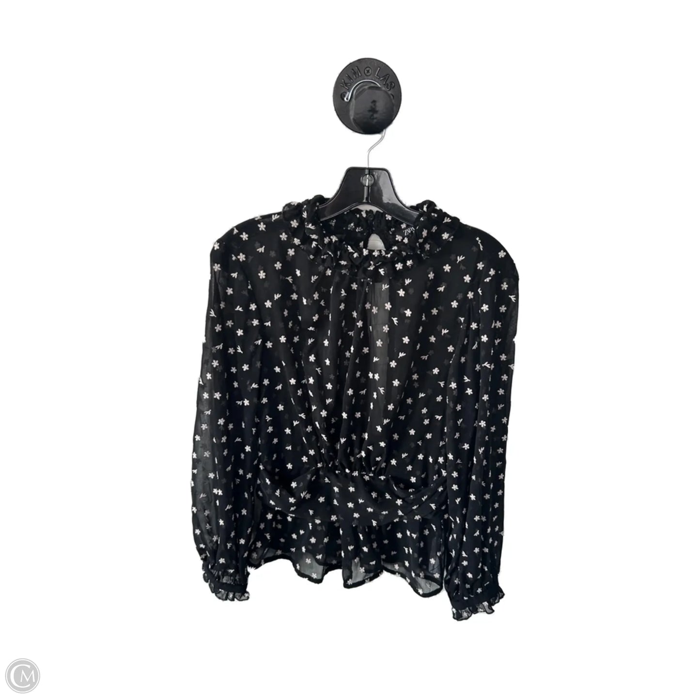 Top Long Sleeve By Zara In Black & Cream, Size: M