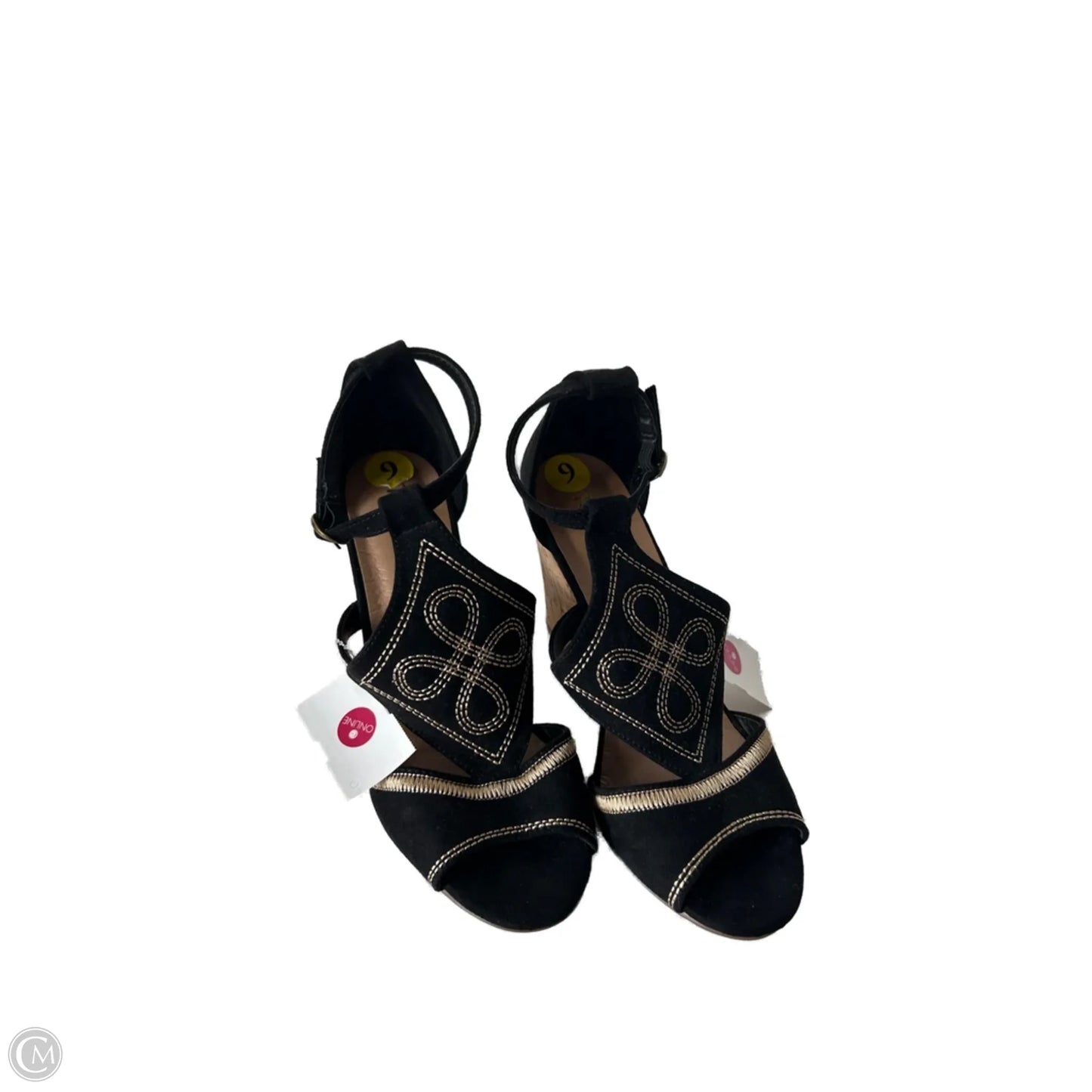 Shoes Heels Wedge By Restricted In Black & Gold, Size: 9