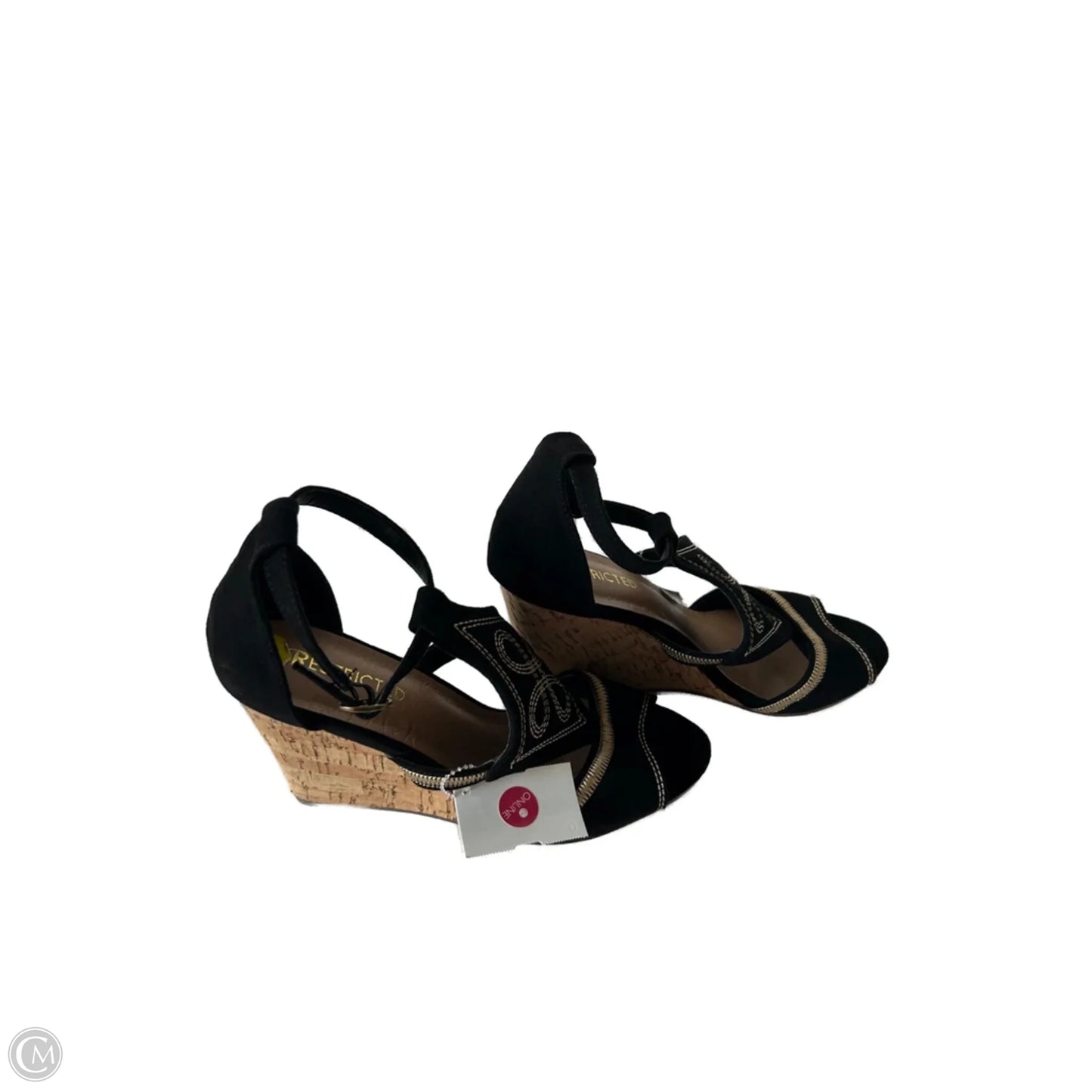 Shoes Heels Wedge By Restricted In Black & Gold, Size: 9