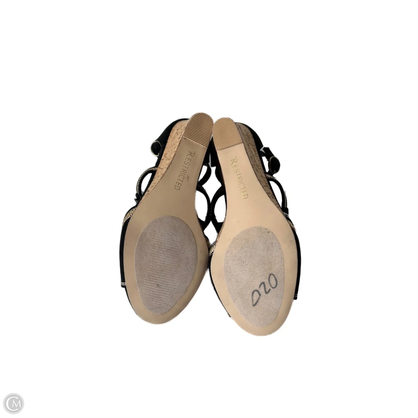 Shoes Heels Wedge By Restricted In Black & Gold, Size: 9