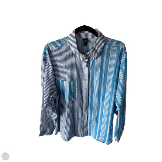 Top Long Sleeve By Wild Fable In Blue & White, Size: L