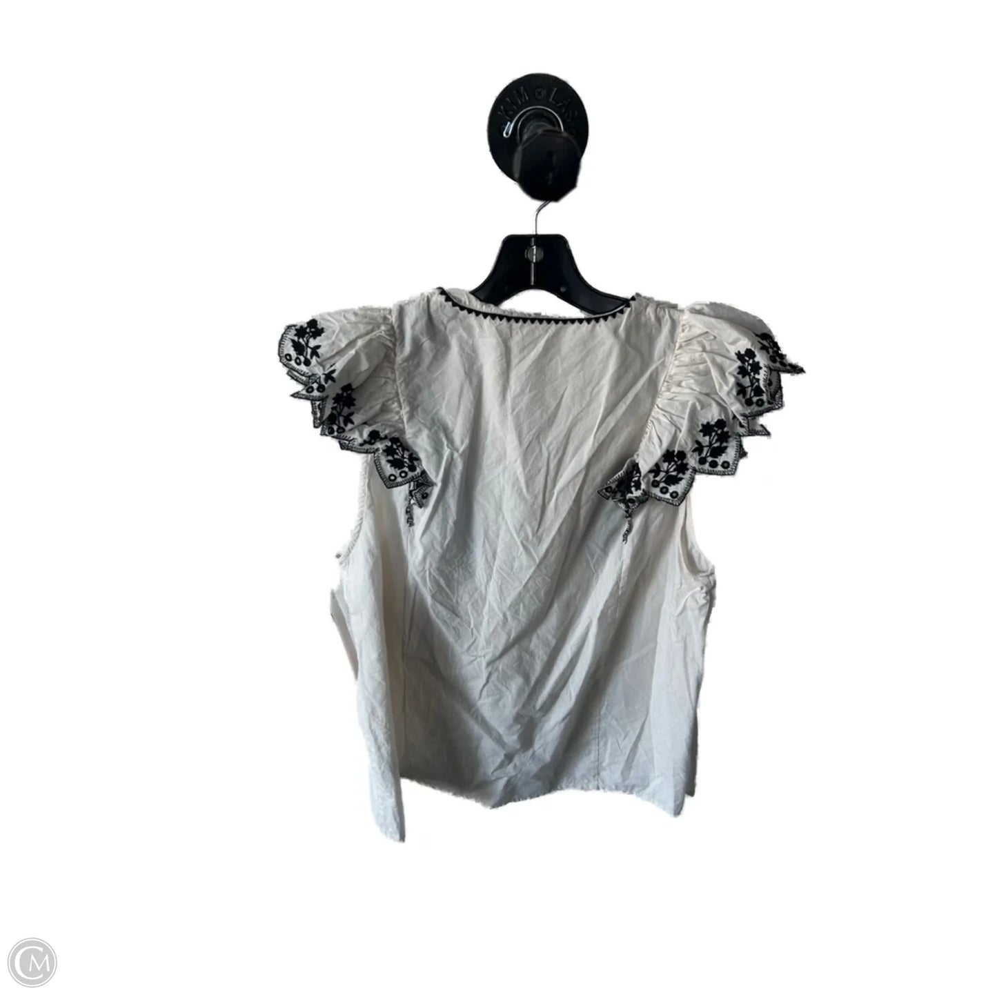 Top Short Sleeve By Elan In Black & Cream, Size: L
