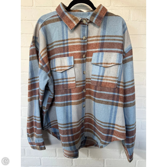 Jacket Shirt By Clothes Mentor In Blue & Tan, Size: 2x