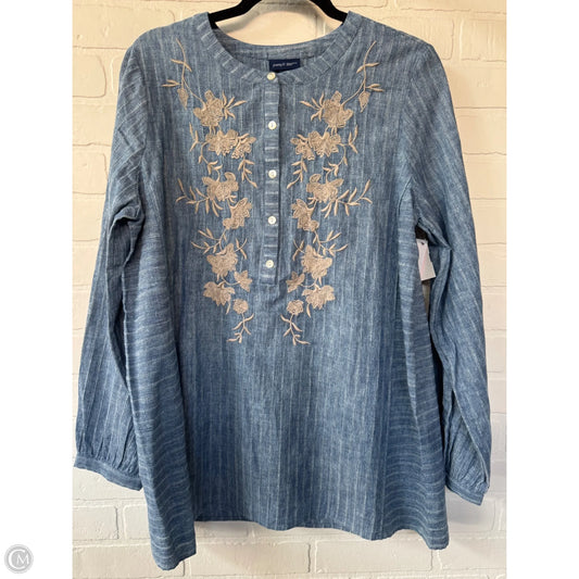 Top Long Sleeve By Pure Jill In Blue & Tan, Size: M
