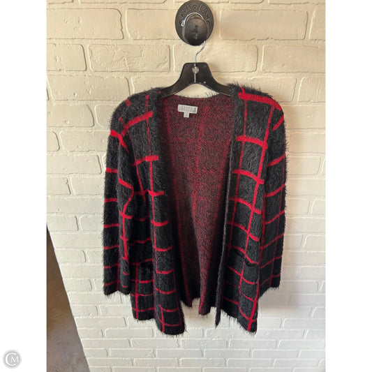 Sweater Cardigan By Joseph A. In Black & Red, Size: S