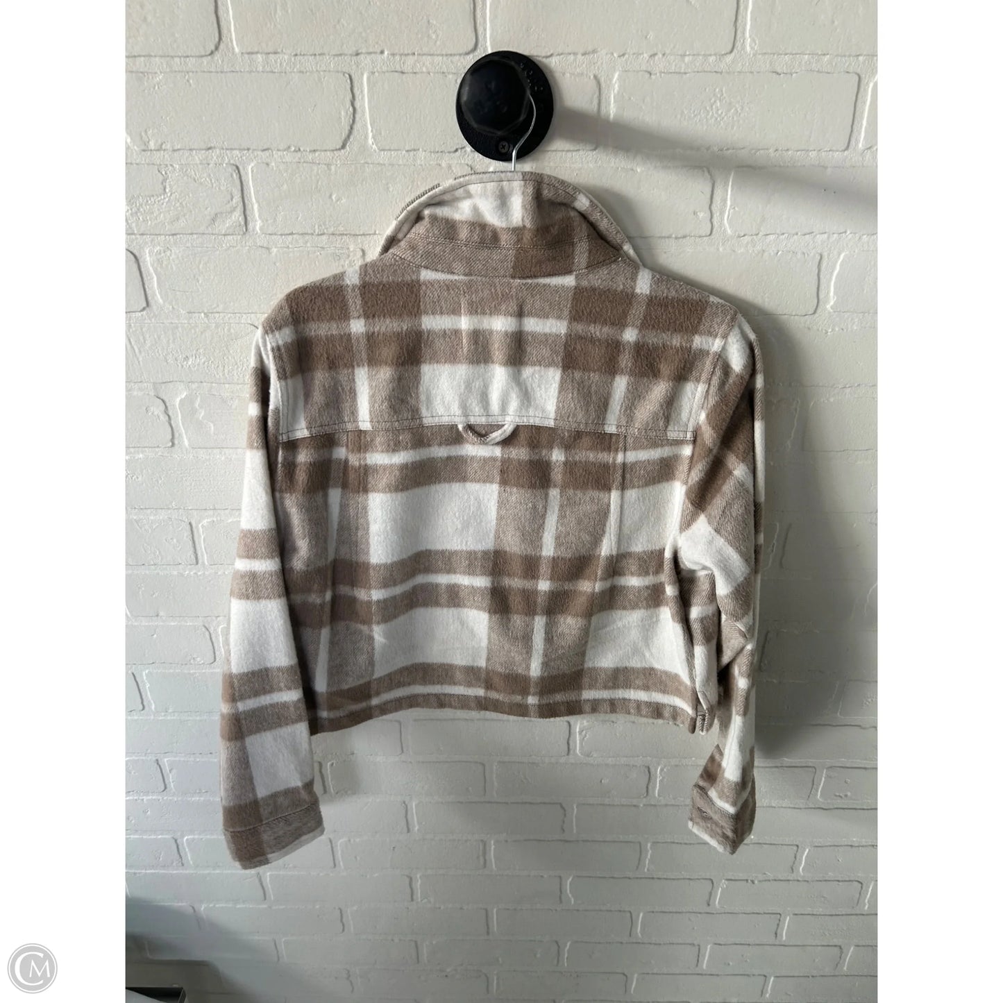 Jacket Shirt By Ashley In Brown & Cream, Size: M