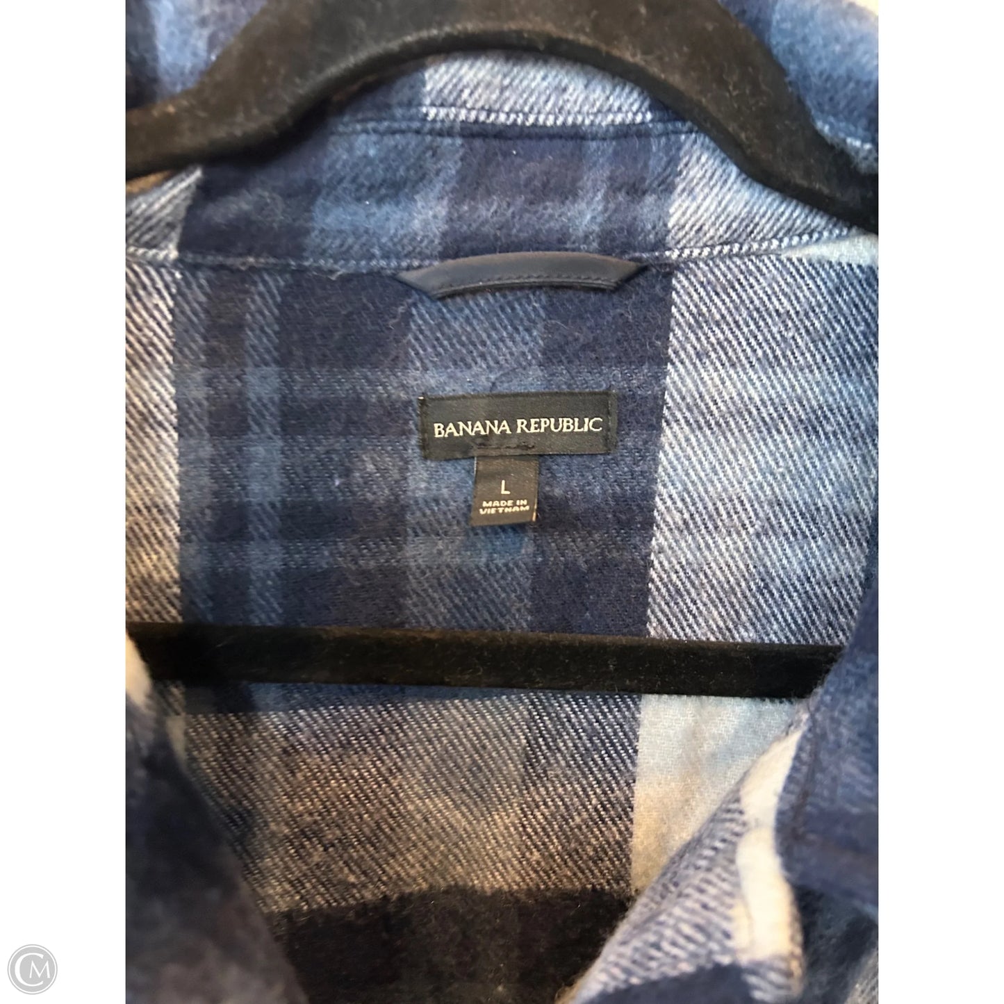 Jacket Shirt By Banana Republic In Blue & White, Size: L