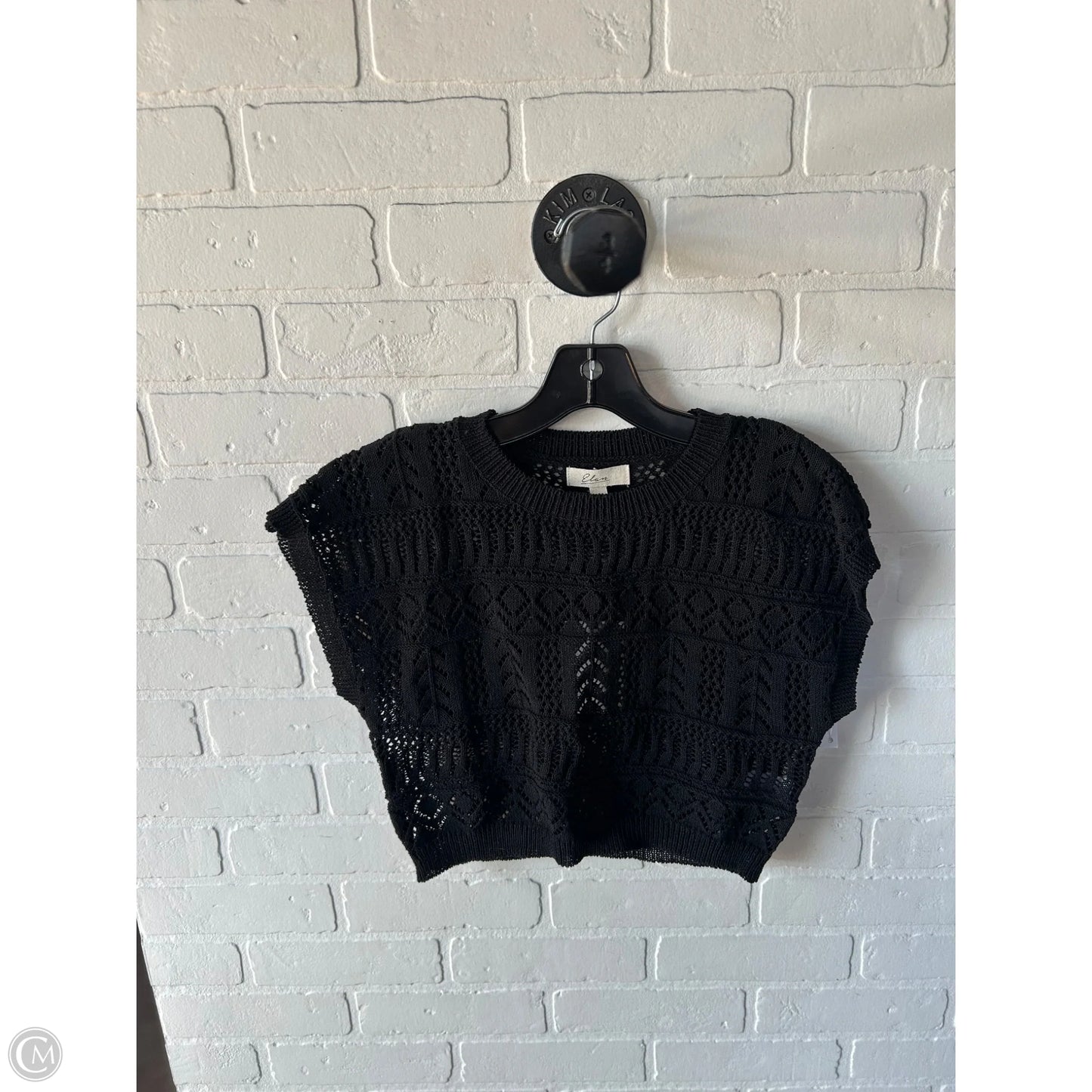 Sweater Short Sleeve By Elan In Black, Size: S