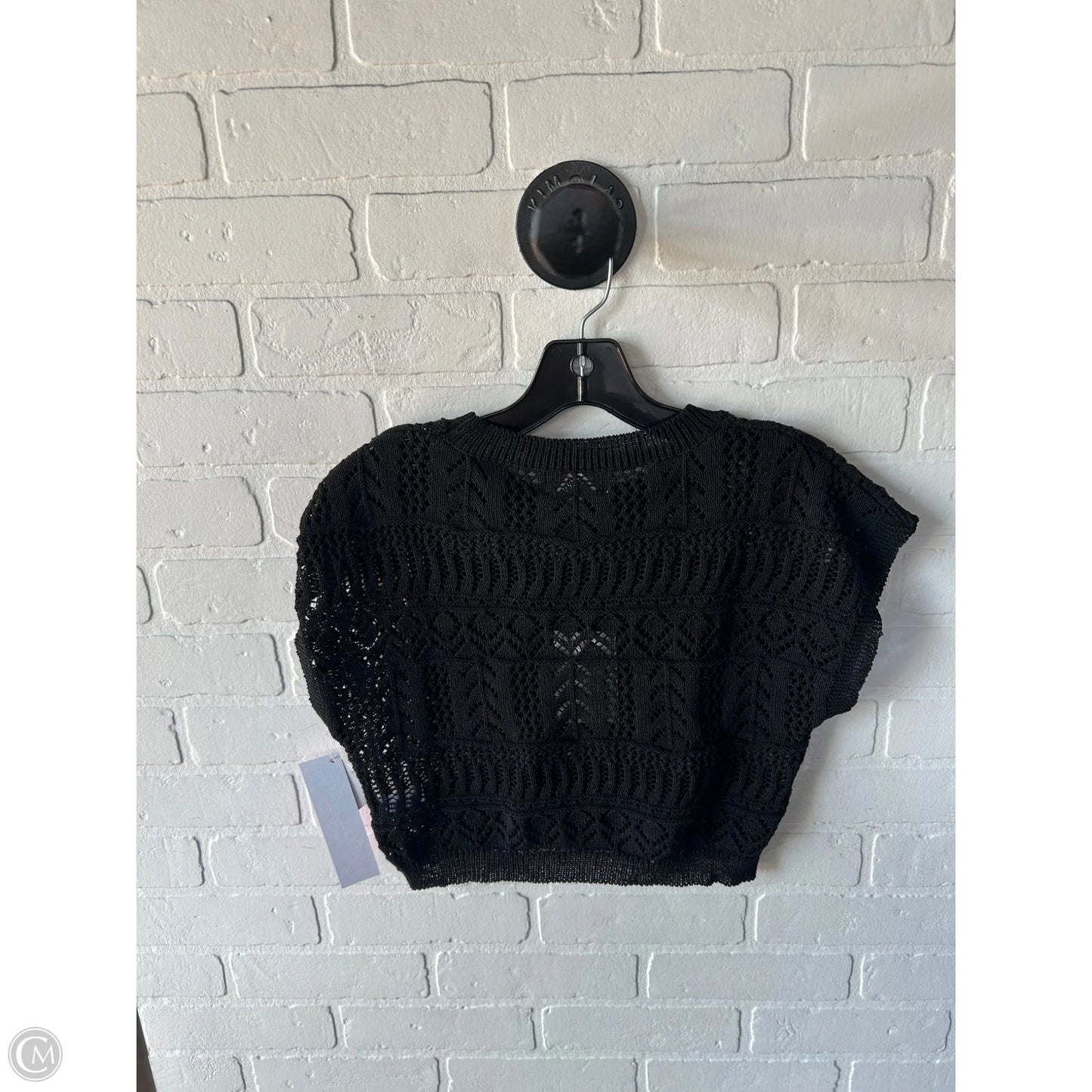 Sweater Short Sleeve By Elan In Black, Size: S