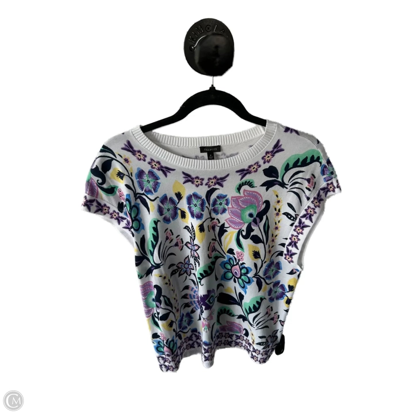 Sweater Short Sleeve By Talbots In Purple & White, Size: M