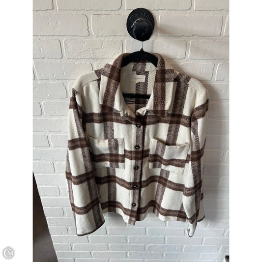 Jacket Shirt By Melloday In Brown & Cream, Size: Xl