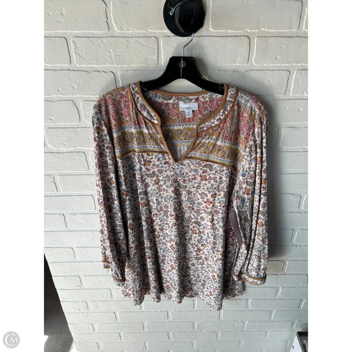 Top Long Sleeve By J. Jill In Cream & Tan, Size: L